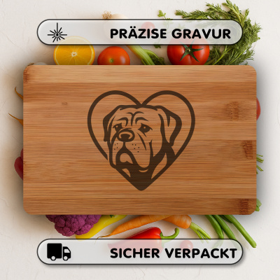 Frhstcksbrettchen mit Herz mit Bordeaux Dogge Kopf Gravur - Ansicht 3