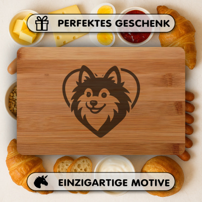Frhstcksbrettchen mit Herz mit Deutscher Spitz Kopf Gravur - Ansicht 4
