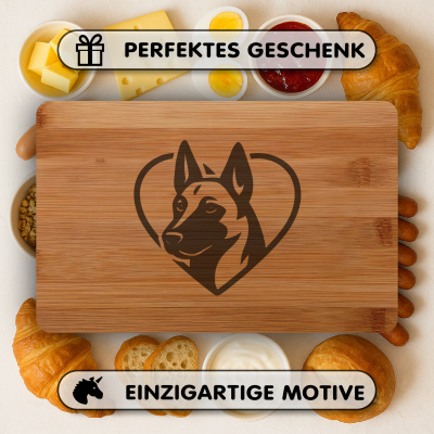 Frhstcksbrettchen mit Herz mit Malinois Kopf Gravur - Ansicht 4