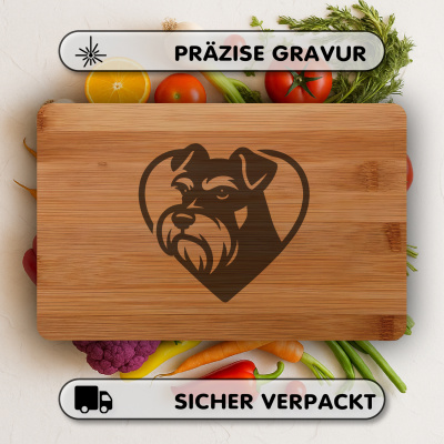 Frühstücksbrettchen mit Herz mit Zwergschnauzer Kopf Gravur - Ansicht 3