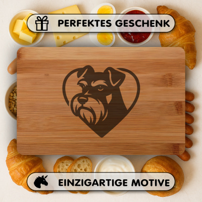 Frühstücksbrettchen mit Herz mit Zwergschnauzer Kopf Gravur - Ansicht 4