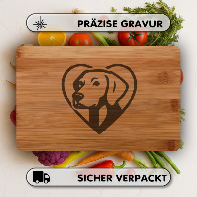 Frhstcksbrettchen mit Herz mit Weimaraner Kopf Gravur - Ansicht 3