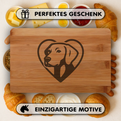 Frhstcksbrettchen mit Herz mit Weimaraner Kopf Gravur - Ansicht 4