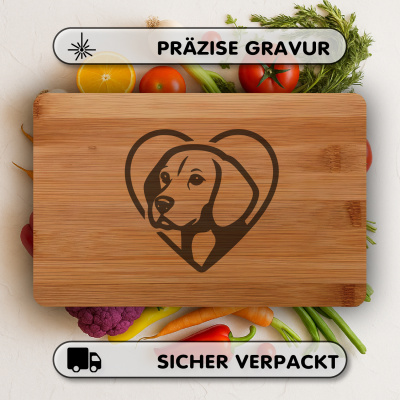 Frhstcksbrettchen mit Herz mit Beagle Kopf Gravur - Ansicht 3