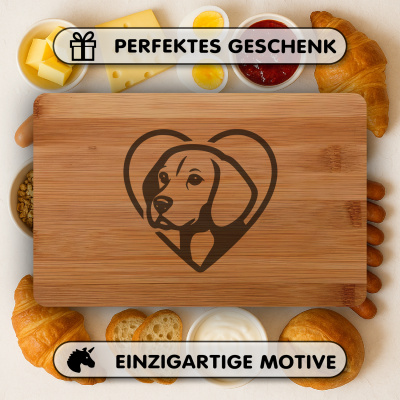 Frhstcksbrettchen mit Herz mit Beagle Kopf Gravur - Ansicht 4