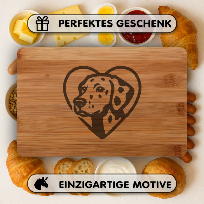 Frhstcksbrettchen mit Herz mit Dalmatiner Kopf Gravur - Ansicht 4
