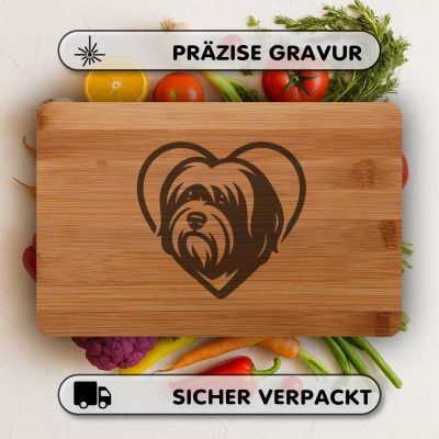 Frhstcksbrettchen mit Herz mit Tibet Terrier Kopf Gravur - Ansicht 3
