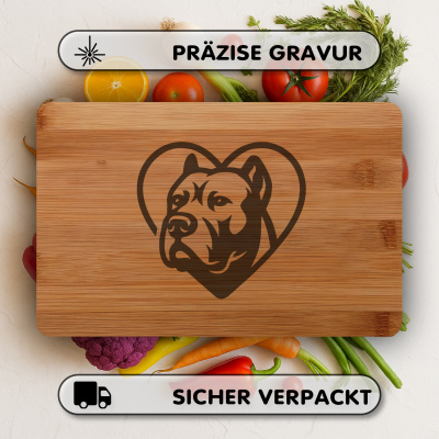 Frhstcksbrettchen mit Herz mit Dogo Canario Kopf Gravur - Ansicht 3