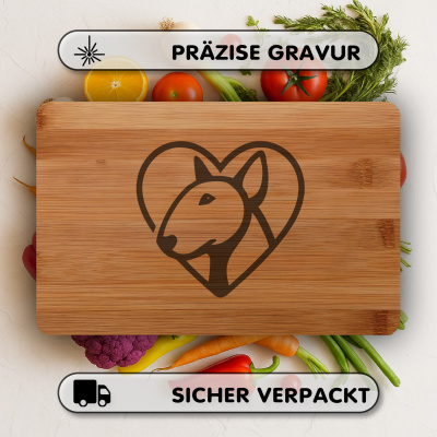 Frhstcksbrettchen mit Herz mit Bullterrier Kopf Gravur - Ansicht 3