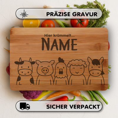 Frhstcksbrettchen mit Bauernhof Tiere Gravur - Ansicht 3