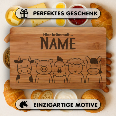 Frhstcksbrettchen mit Bauernhof Tiere Gravur - Ansicht 4