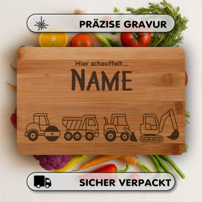 Frühstücksbrettchen mit Baustellenfahrzeuge Gravur - Ansicht 3