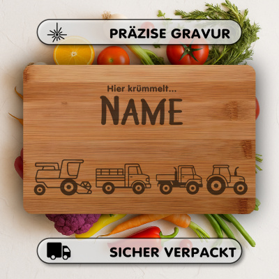 Frhstcksbrettchen mit Bauernhoffahrzeuge Gravur - Ansicht 3
