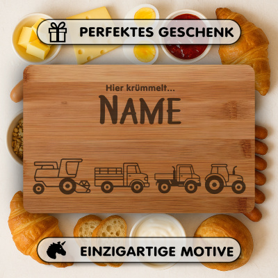 Frhstcksbrettchen mit Bauernhoffahrzeuge Gravur - Ansicht 4