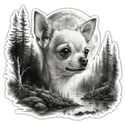 Chihuahua im Wald Aufkleber Bunt