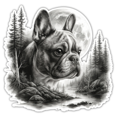 Franzsische Bulldogge im Wald Aufkleber Bunt
