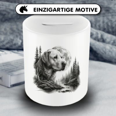 Spardose mit dem Motiv Labrador Retriever im Wald - Ansicht 3