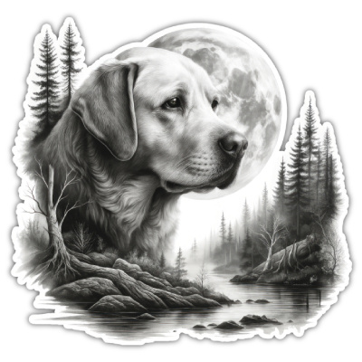 Labrador Retriever im Wald Aufkleber Bunt