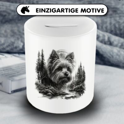 Spardose mit dem Motiv Yorkshire Terrier im Wald - Ansicht 3