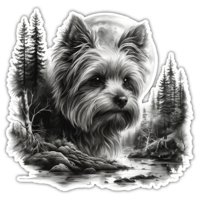 Yorkshire Terrier im Wald Aufkleber Bunt