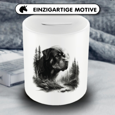 Spardose mit dem Motiv Rottweiler im Wald - Ansicht 3