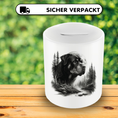 Spardose mit dem Motiv Rottweiler im Wald - Ansicht 4