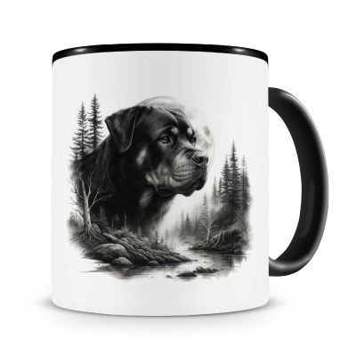 Tasse mit dem Motiv Rottweiler im Wald