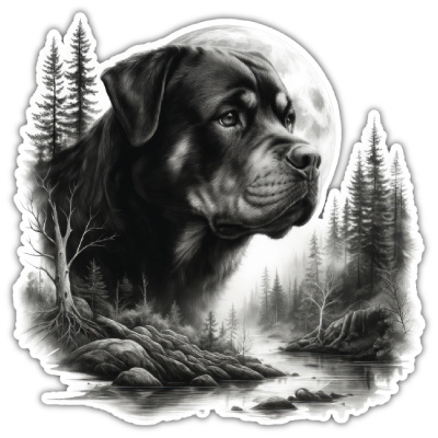 Wandtattoo  Rottweiler im Wald 