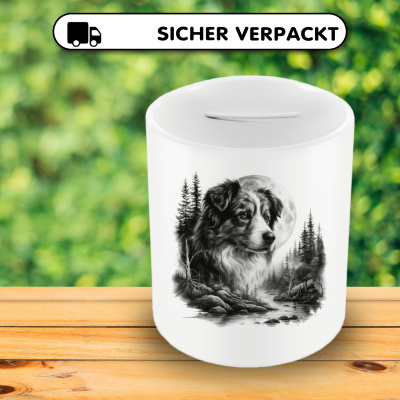Spardose mit dem Motiv Australian Shepherd im Wald - Ansicht 4