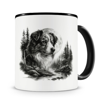 Tasse mit dem Motiv Australian Shepherd im Wald