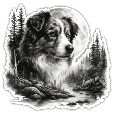 Australian Shepherd im Wald Aufkleber Bunt
