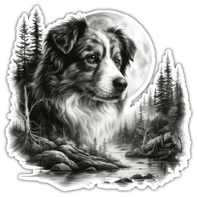 Wandtattoo  Australian Shepherd im Wald 