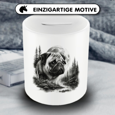 Spardose mit dem Motiv Mops im Wald - Ansicht 3