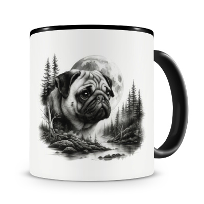 Tasse mit dem Motiv Mops im Wald