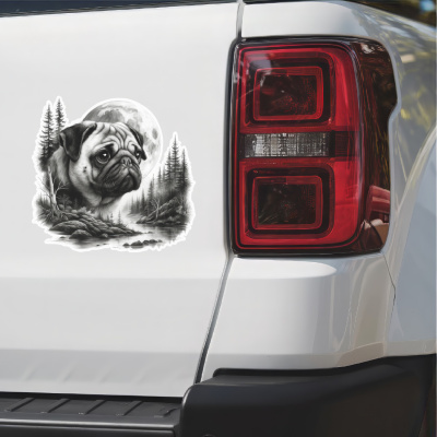 Mops im Wald Aufkleber Bunt - Ansicht 2