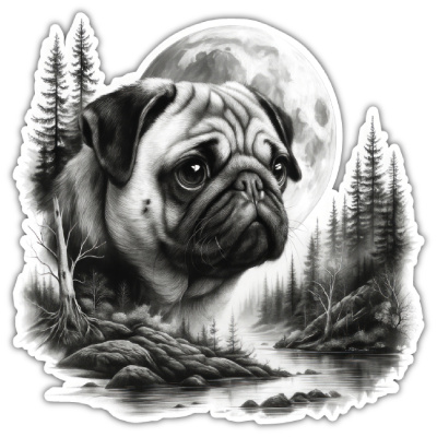 Wandtattoo  Mops im Wald 