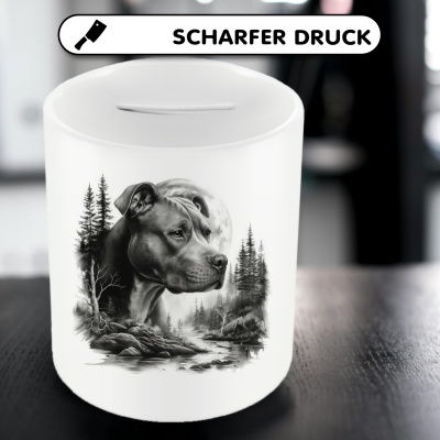 Spardose mit dem Motiv American Pit Bull Terrier im Wald - Ansicht 5
