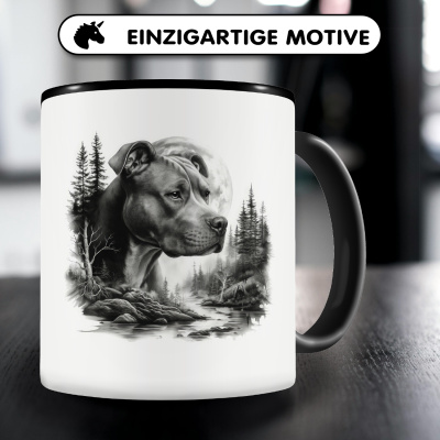 Tasse mit dem Motiv American Pit Bull Terrier im Wald - Ansicht 3