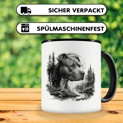 Tasse mit dem Motiv American Pit Bull Terrier im Wald - Ansicht 4