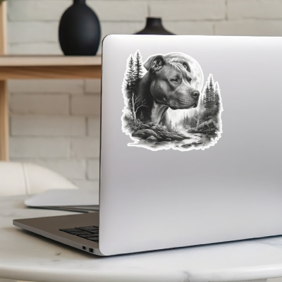 American Pit Bull Terrier im Wald Aufkleber Bunt - Ansicht 5