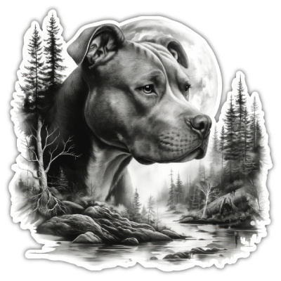 American Pit Bull Terrier im Wald Aufkleber Bunt