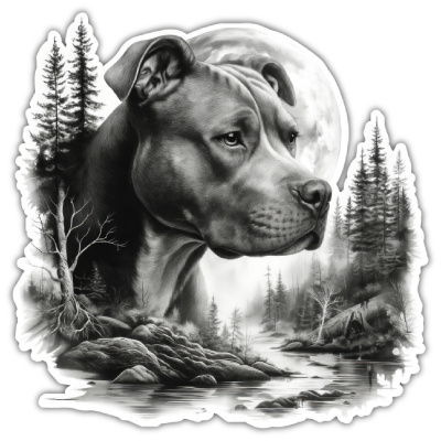 Wandtattoo  American Pit Bull Terrier im Wald 