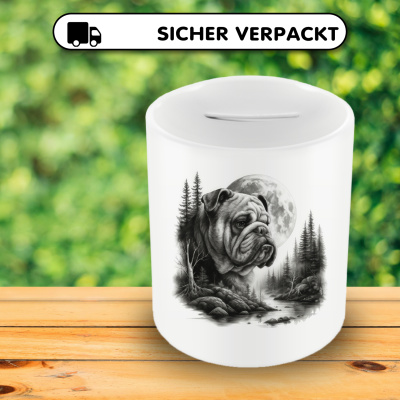 Spardose mit dem Motiv Bulldogge im Wald - Ansicht 4