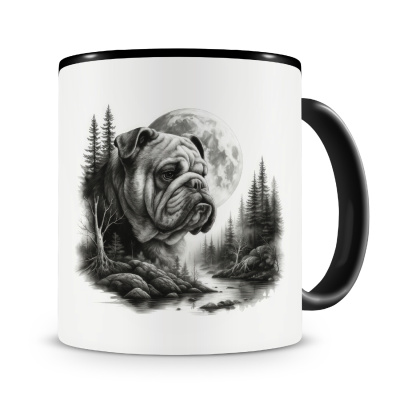 Tasse mit dem Motiv Bulldogge im Wald