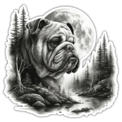Bulldogge im Wald Aufkleber Bunt