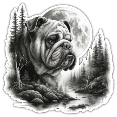 Wandtattoo  Bulldogge im Wald 