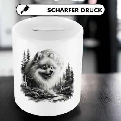 Spardose mit dem Motiv Zwergspitz im Wald - Ansicht 5