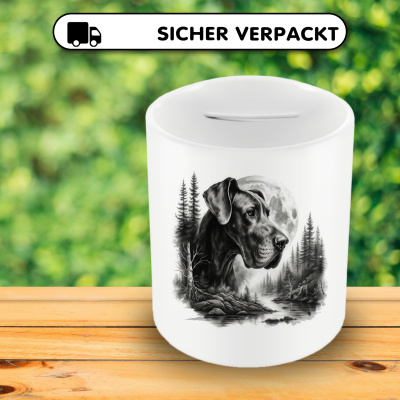 Spardose mit dem Motiv Deutsche Dogge im Wald - Ansicht 4