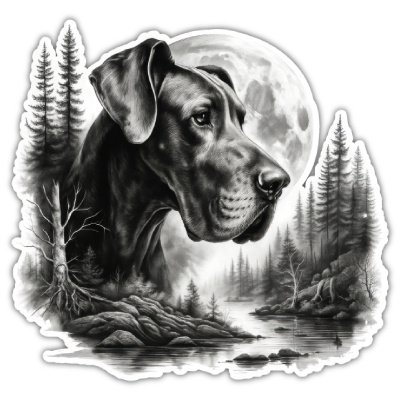 Deutsche Dogge im Wald Aufkleber Bunt