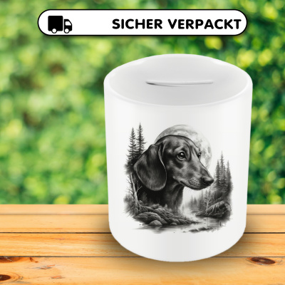Spardose mit dem Motiv Dackel im Wald - Ansicht 4